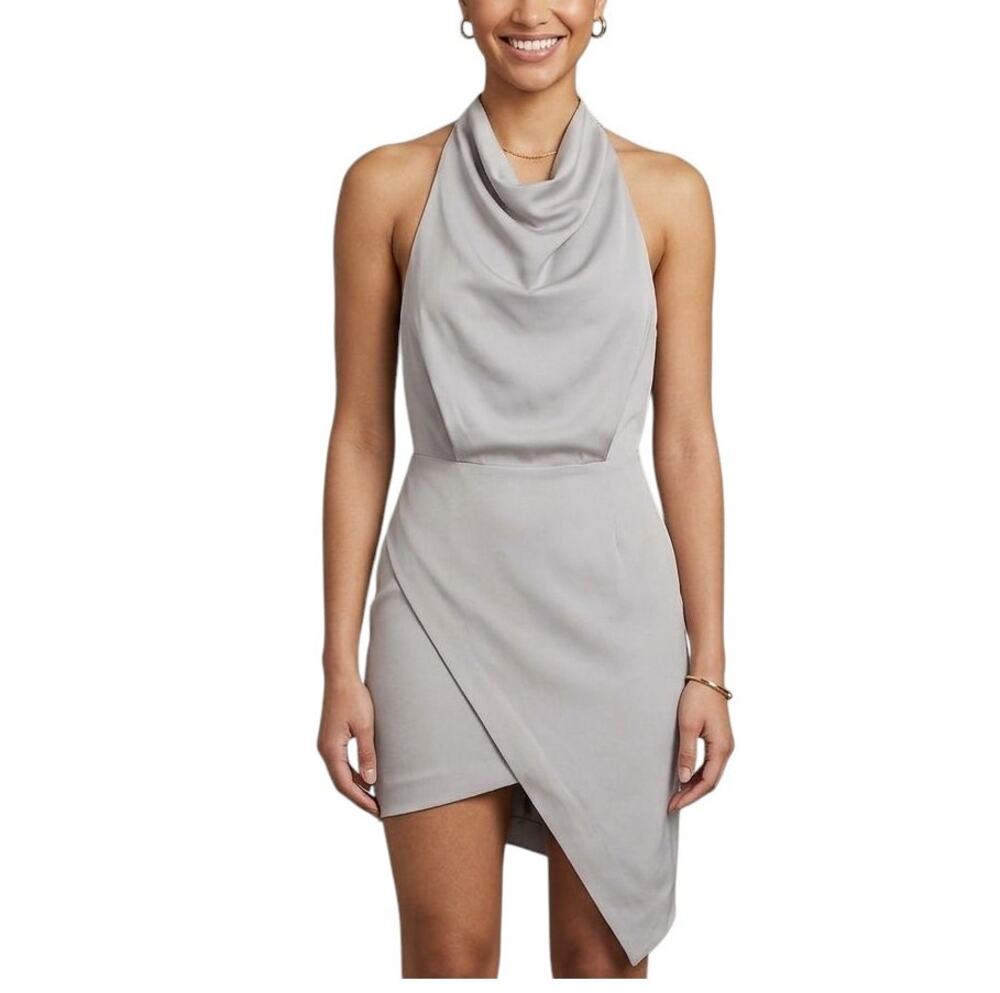 Elliatt Camo Asymmetric Satin Cocktail Halter Dress Gray Women Size XL NWT
